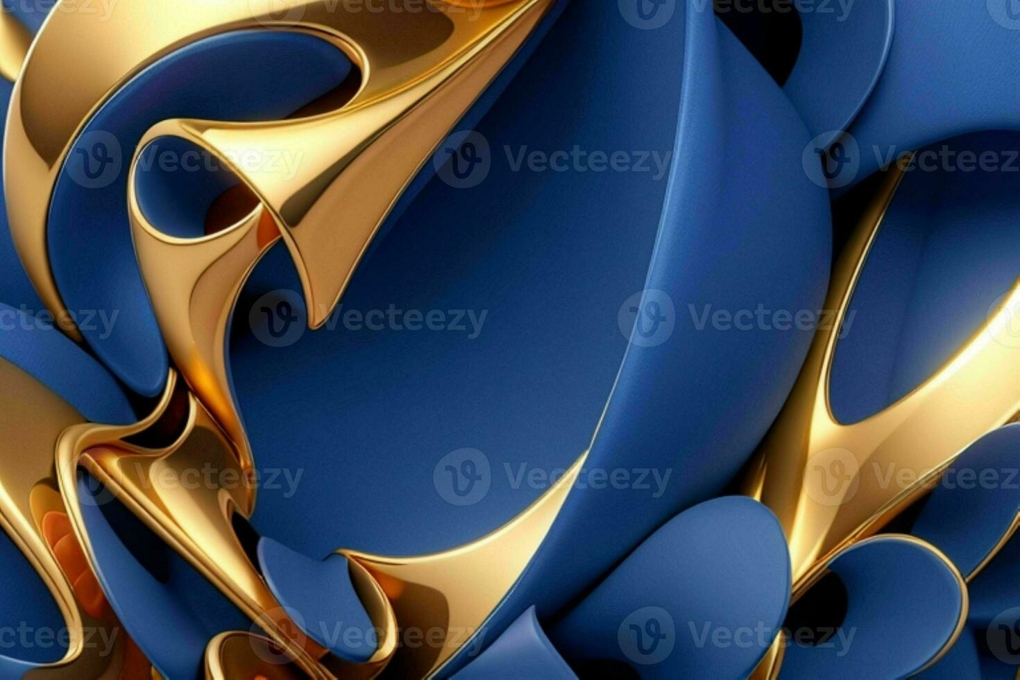 AI generated 3d rendering luxury blue and golden abstract background. Pro Photo