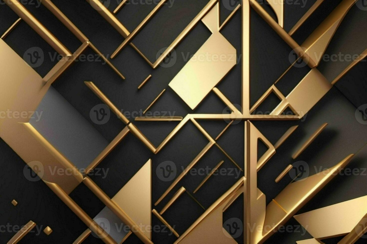 AI generated 3d rendering luxury black and golden abstract background. Pro Photo