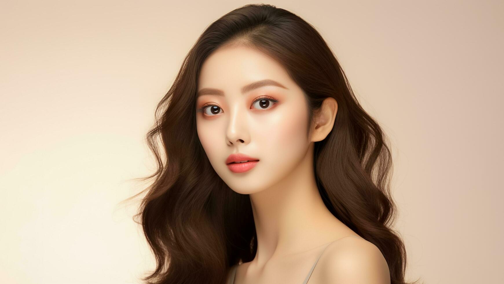 AI generated Portrait of beauty Asian or Korean girl with perfect skin. Skincare or cosmetic model.AI Generated photo