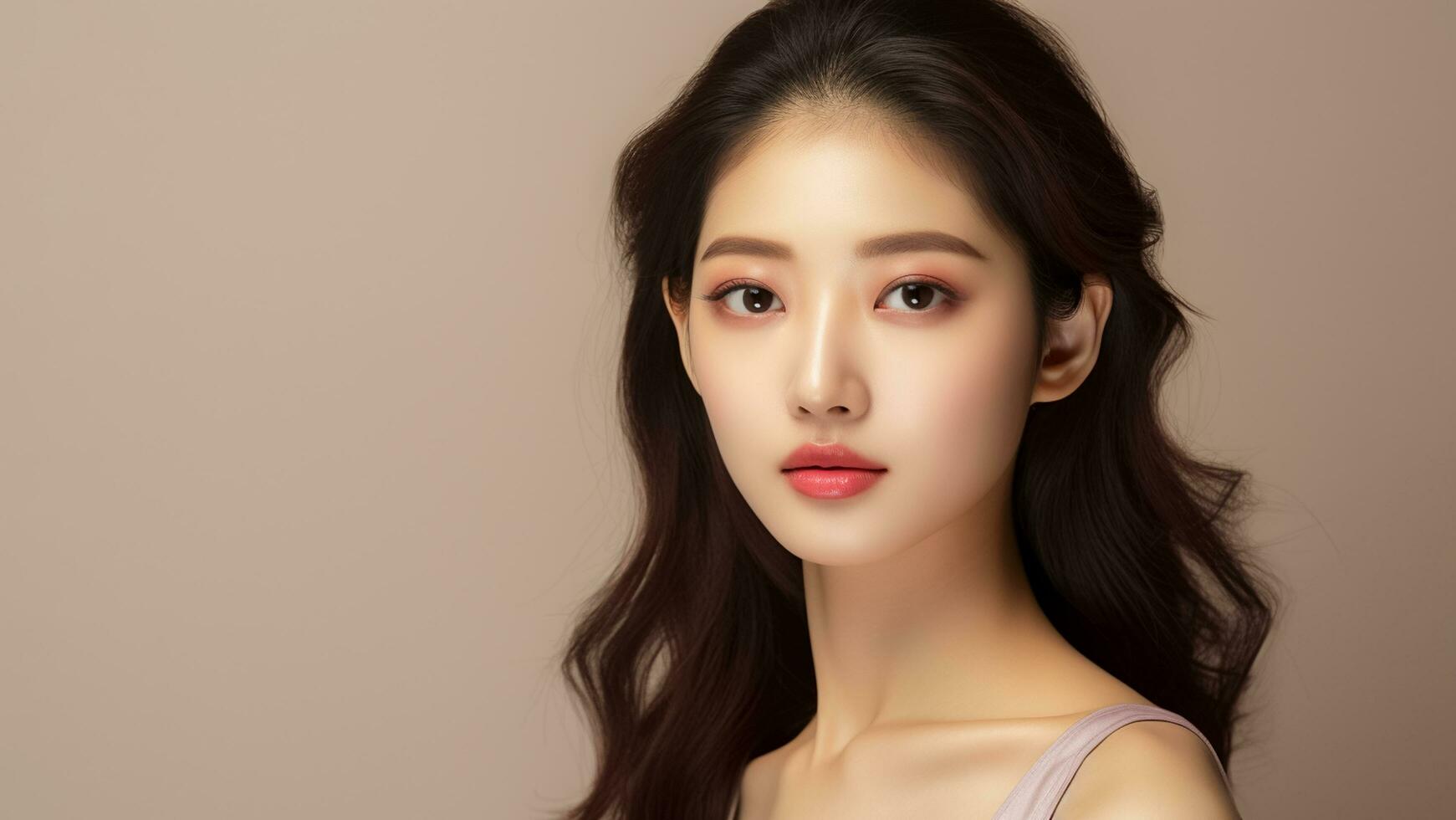 ai generado retrato de belleza asiático o coreano niña con Perfecto piel. protección de la piel o cosmético modelo.ai generado foto