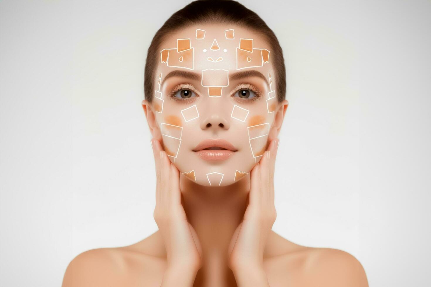 AI generated beautiful Skincare woman face with clean purity skin isolated on beige background. AI Generated photo