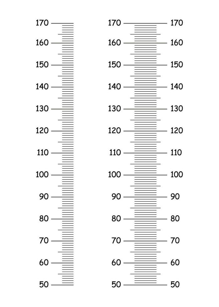 Height chart from 50 to 170 centimeters. Set of templates for wall growth sticker. Vector illustration. Meter wall or growth ruler.