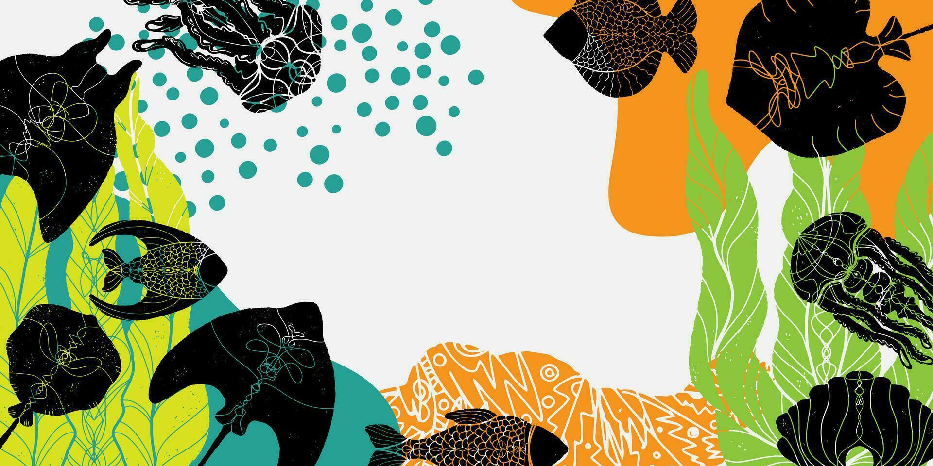 a colorful background with fish and plants vector