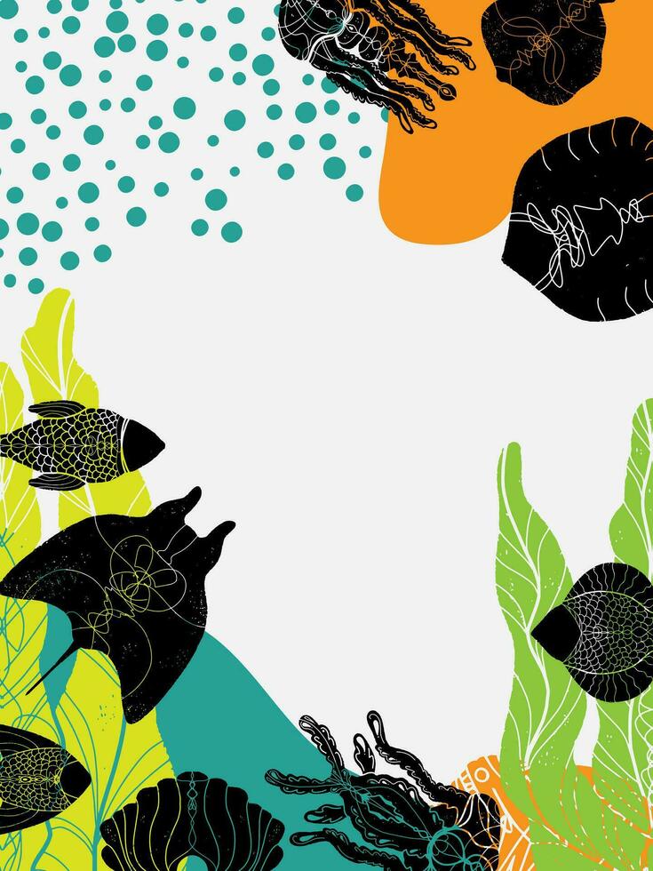 underwater background with fish and sea creatures vector