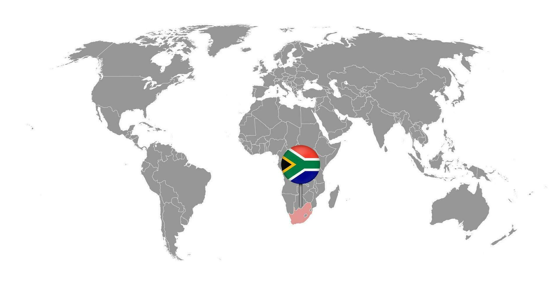 Pin map with South Africa flag on world map. Vector illustration.