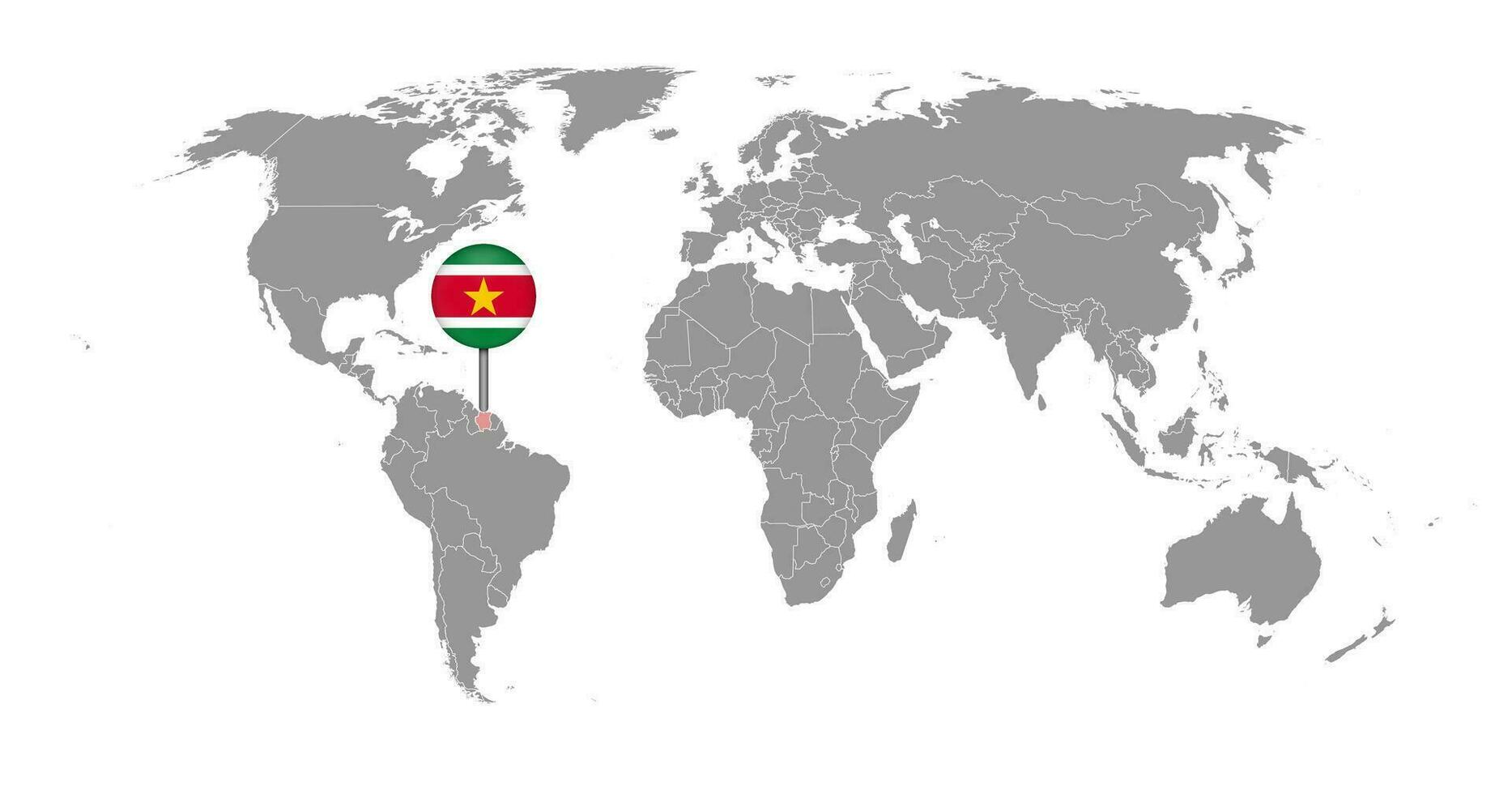 Pin map with Suriname flag on world map. Vector illustration.