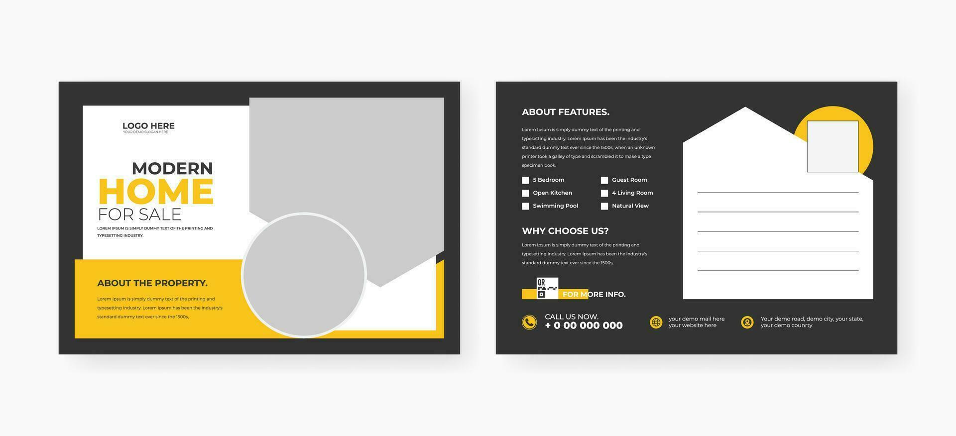 Abstract home for sale postcard template design vector