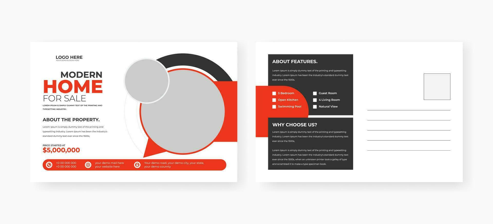 Abstract home for sale postcard template design vector