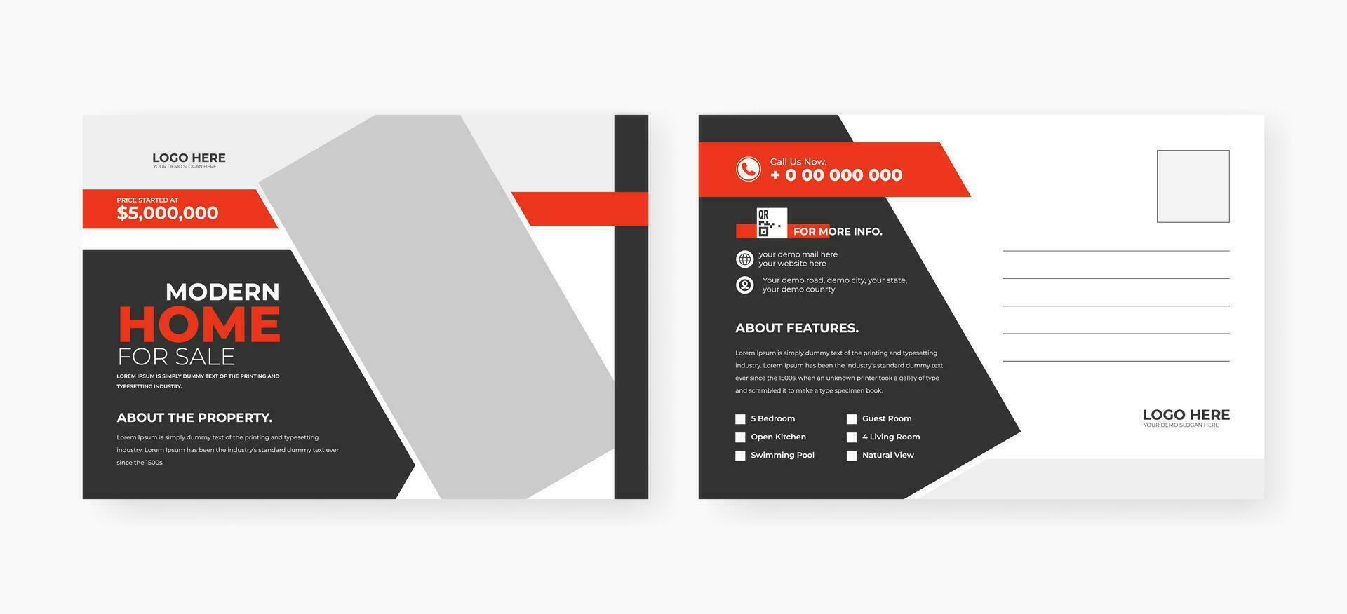 Abstract home for sale postcard template design vector