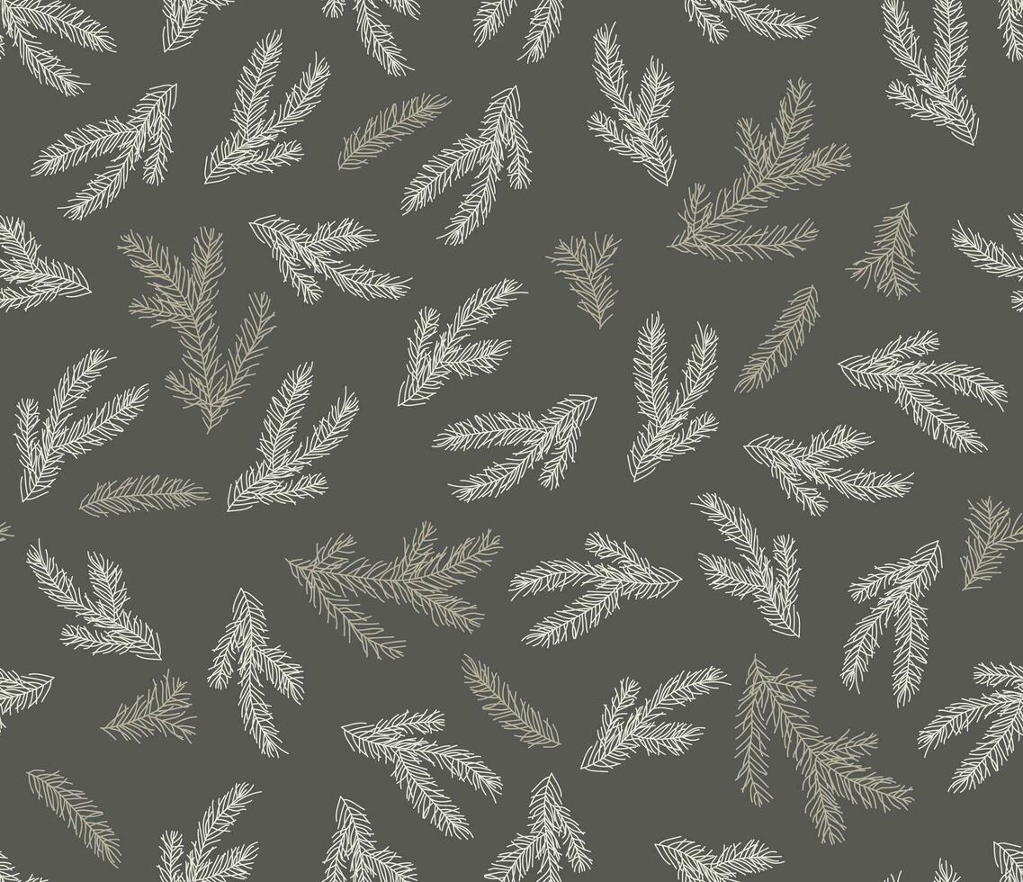 Seamless  pattern with fir branches in doodle style. Vector illustration.