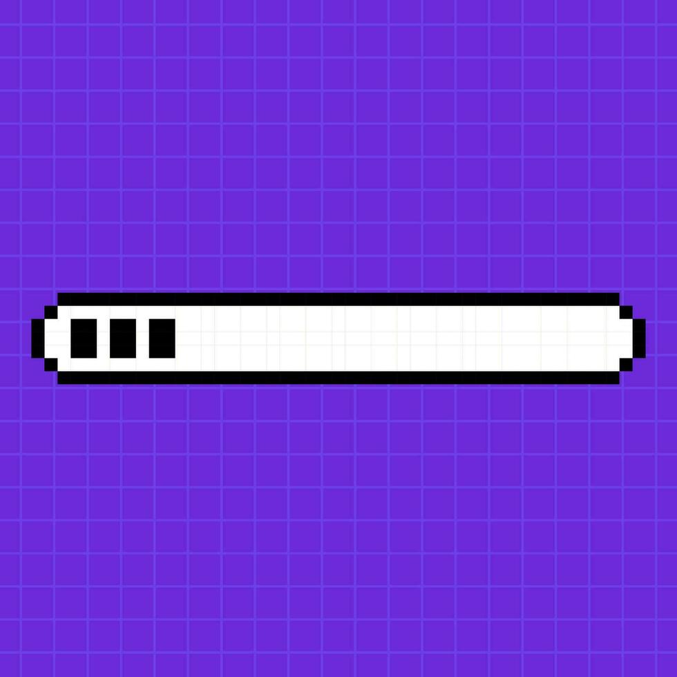 Pixel scale on a bright purple background. Loading bar, 8-bit retro game style illustration, controller, loading process. vector