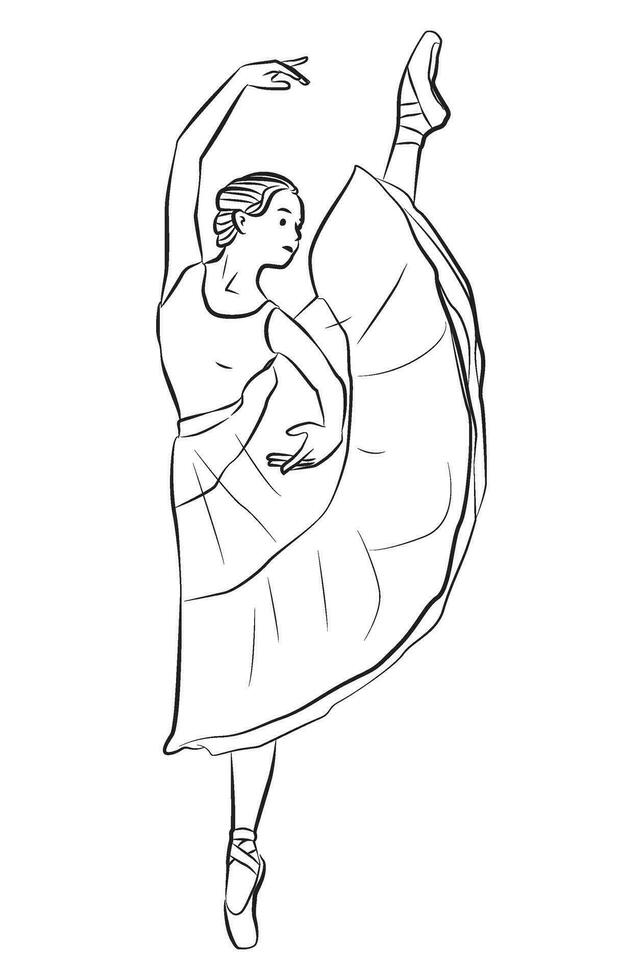 young ballerina dancing pose character cartoon illustration vector
