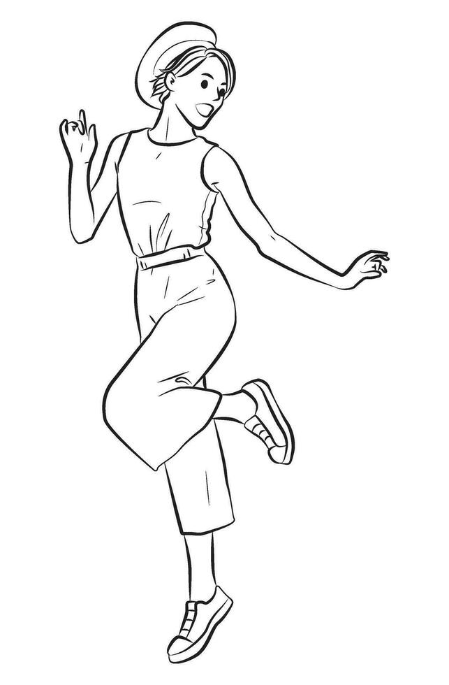 niña casual bailando linda lleno cuerpo actitud dibujos animados ilustración vector