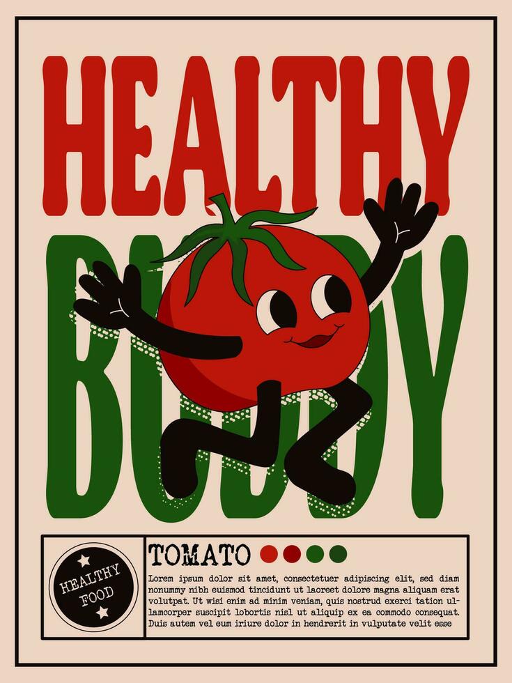 póster de sano compañero tomate vector