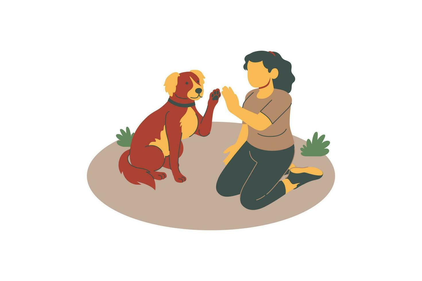 Woman playing with her dog on floor  flat vector illustration isolated for animals fostering and adoption concept design