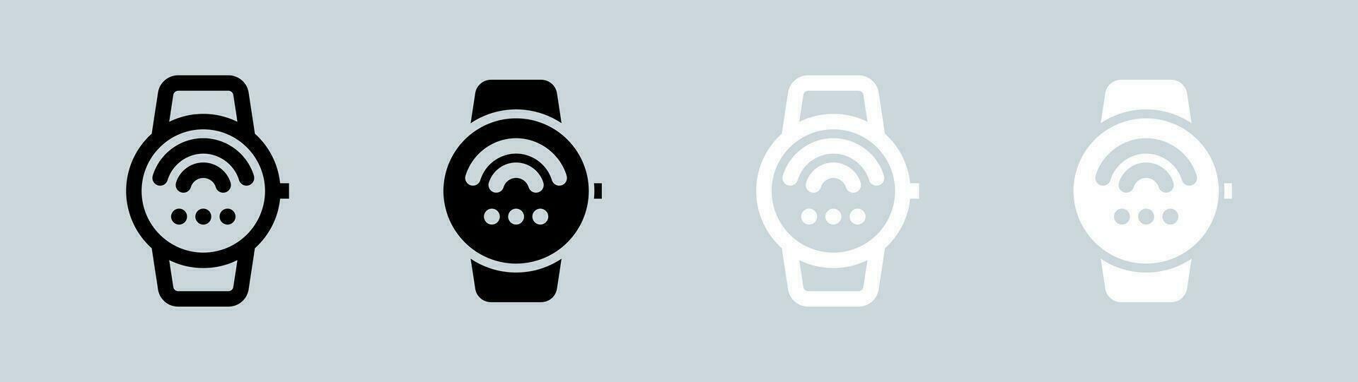 conectar reloj inteligente icono conjunto en negro y blanco. inteligente dispositivo señales vector ilustración.