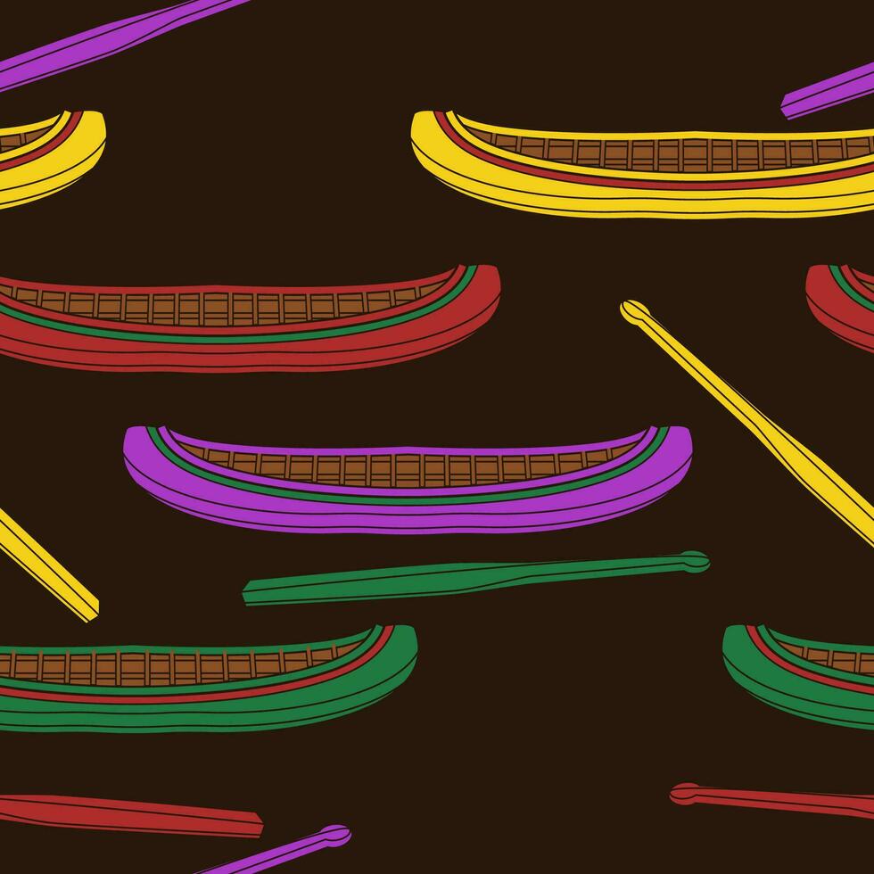 editable vector de nativo americano canoa con paleta ilustración en varios colores como sin costura modelo con oscuro antecedentes para tradicional cultura y historia relacionado diseño