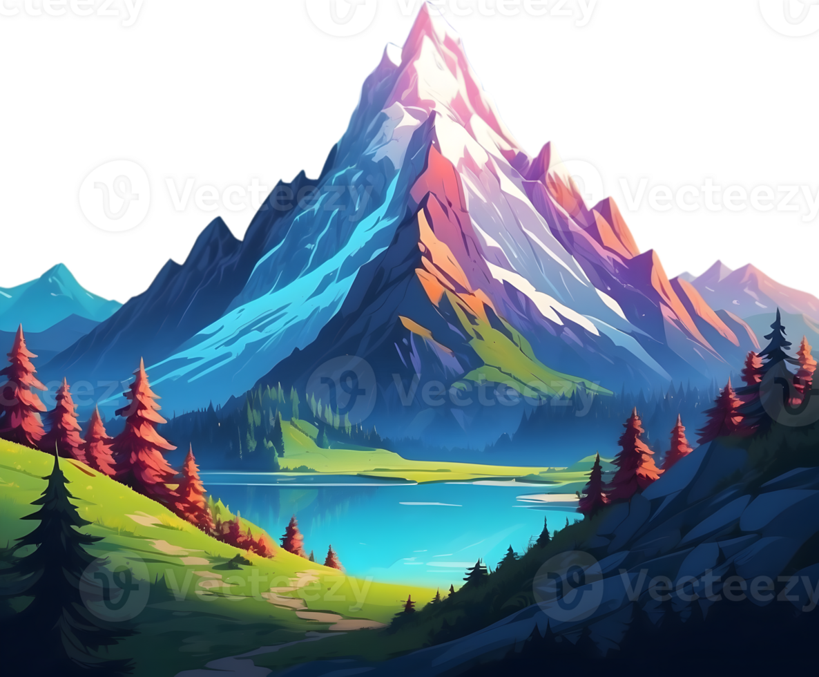 AI generated a cartoon mountain with trees and grass png