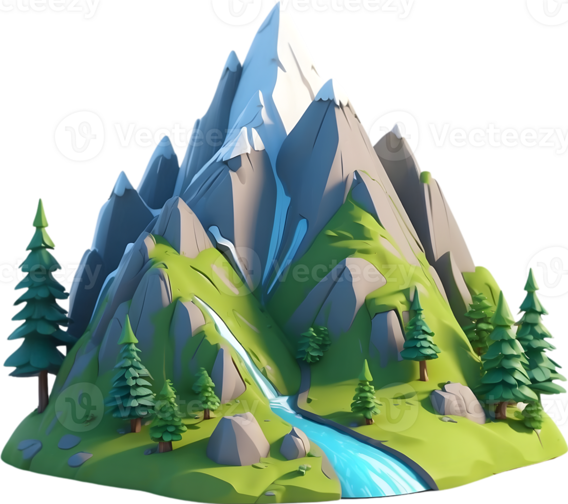 AI generated a cartoon mountain with trees and grass png
