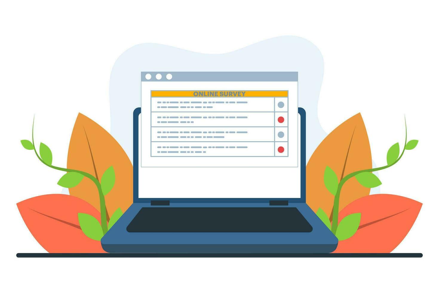 online poll and survey concept, people monitor online survey results using laptops, to create paper note lists, can be used for, landing pages, homepages, posters, banners. flat vector illustration.