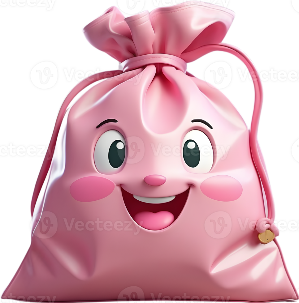 AI generated pink bag with eyes and mouth png