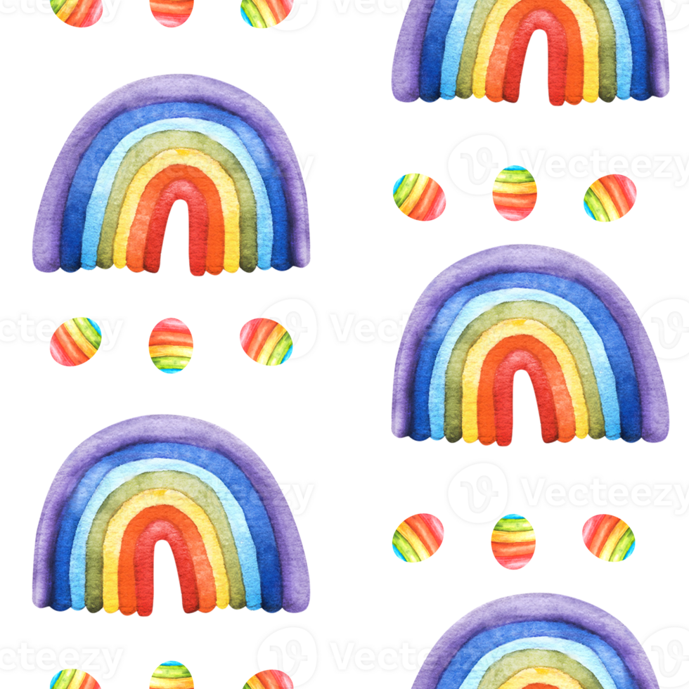 Watercolor hand drawn rainbow illustration. Seamless pattern. Perfect for creative birthday, pride LGBT party, print, textiles, packaging, wallpaper, scrapbooking Template, background png