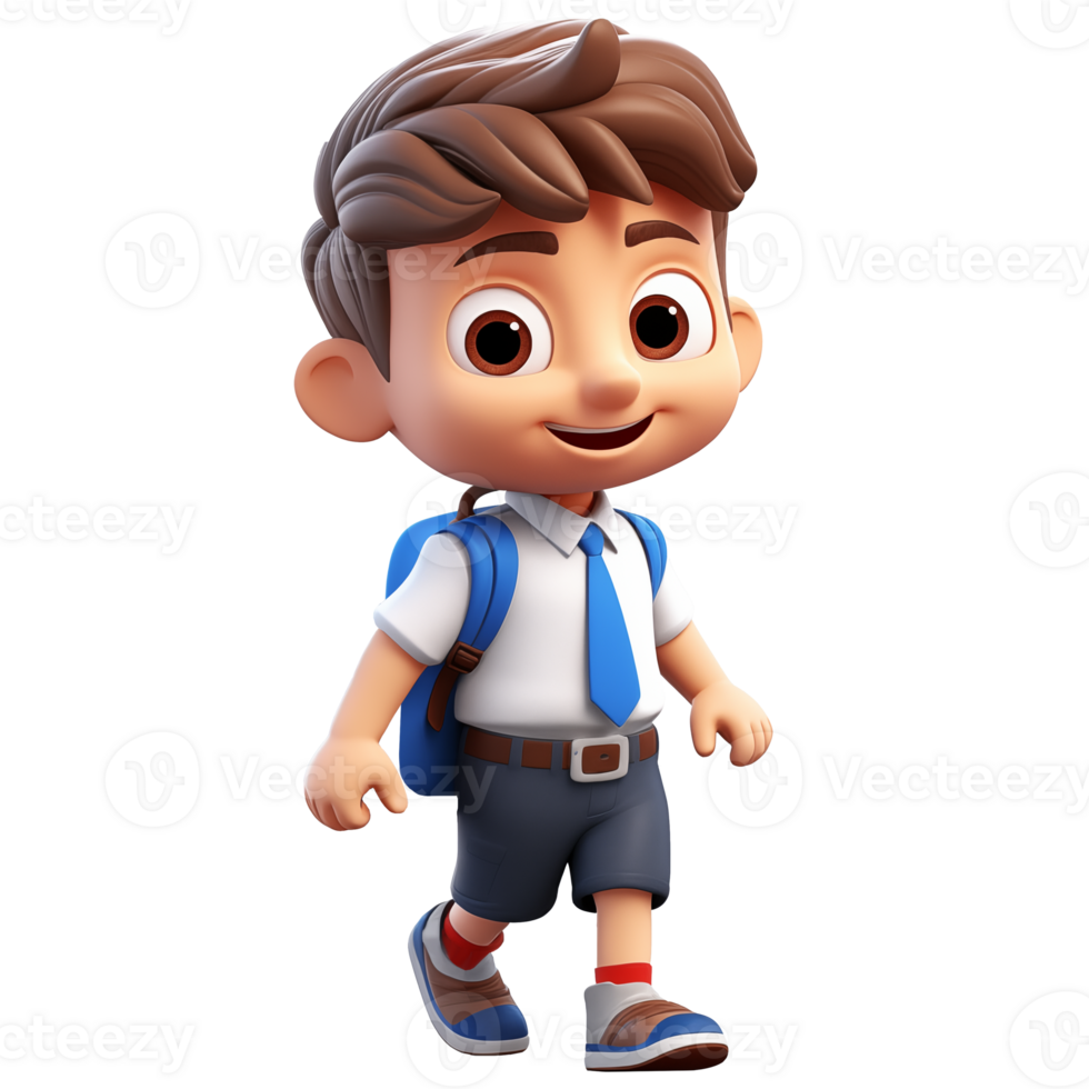 AI generated Boys go to school happily, cute 3d design. Suitable educational and design elements png