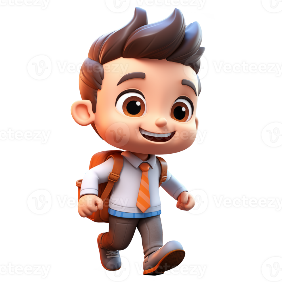 AI generated Boys go to school happily, cute 3d design. Suitable educational and design elements png