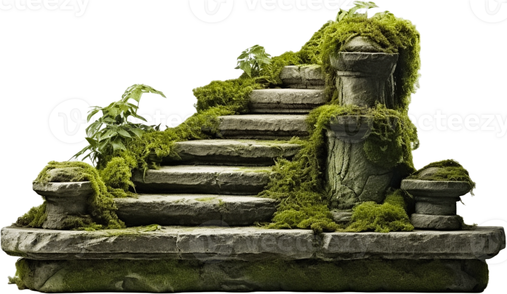 AI generated Stone stairs with plants and grass png