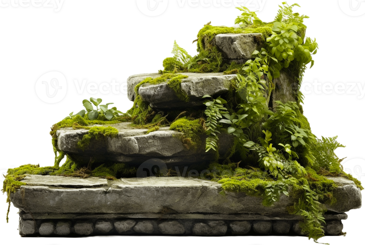 AI generated Stone stairs with plants and grass png