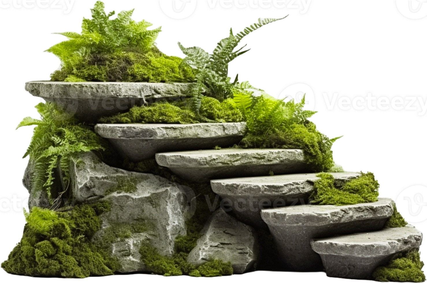 AI generated Stone stairs with plants and grass png