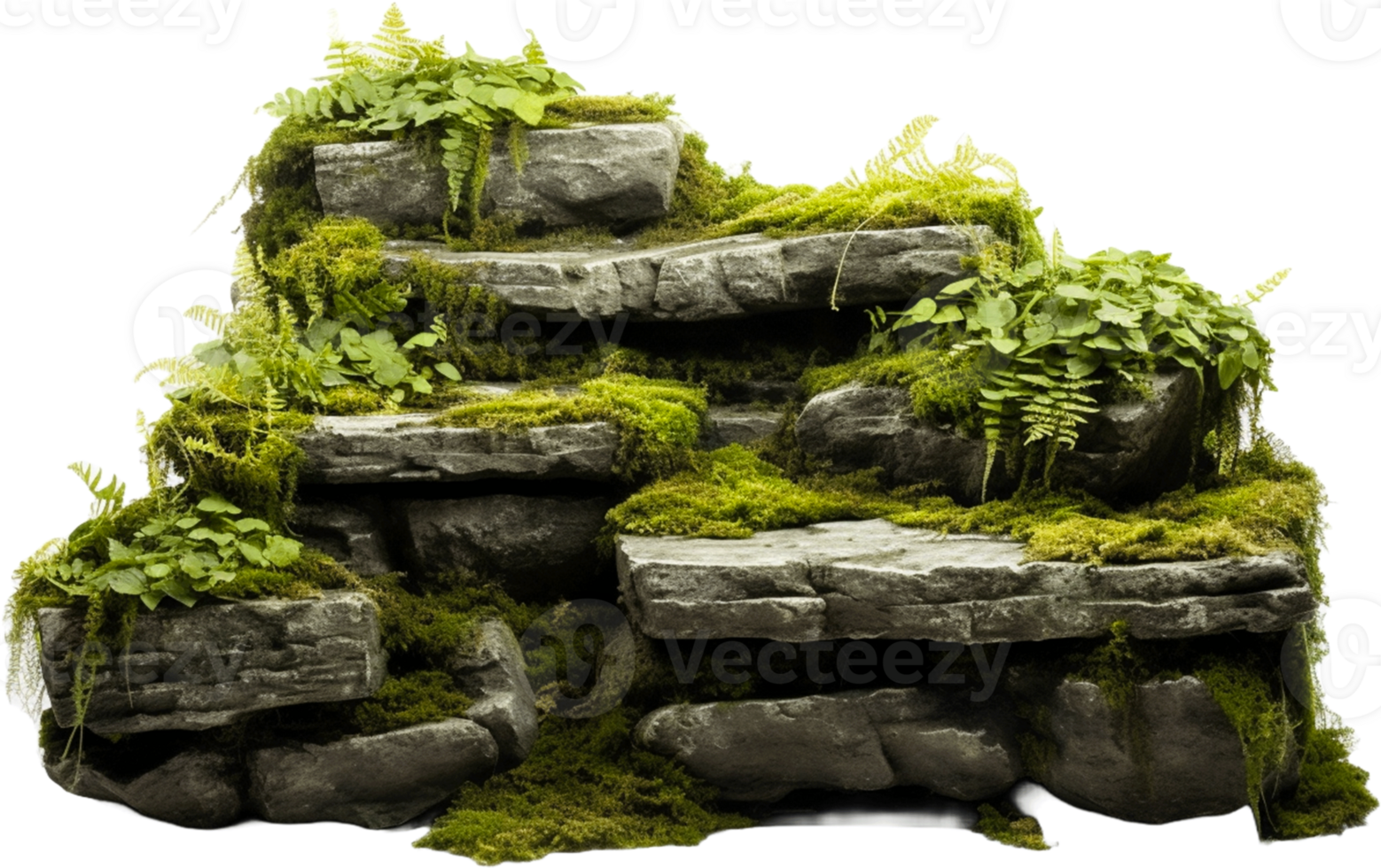 AI generated Stone stairs with plants and grass png