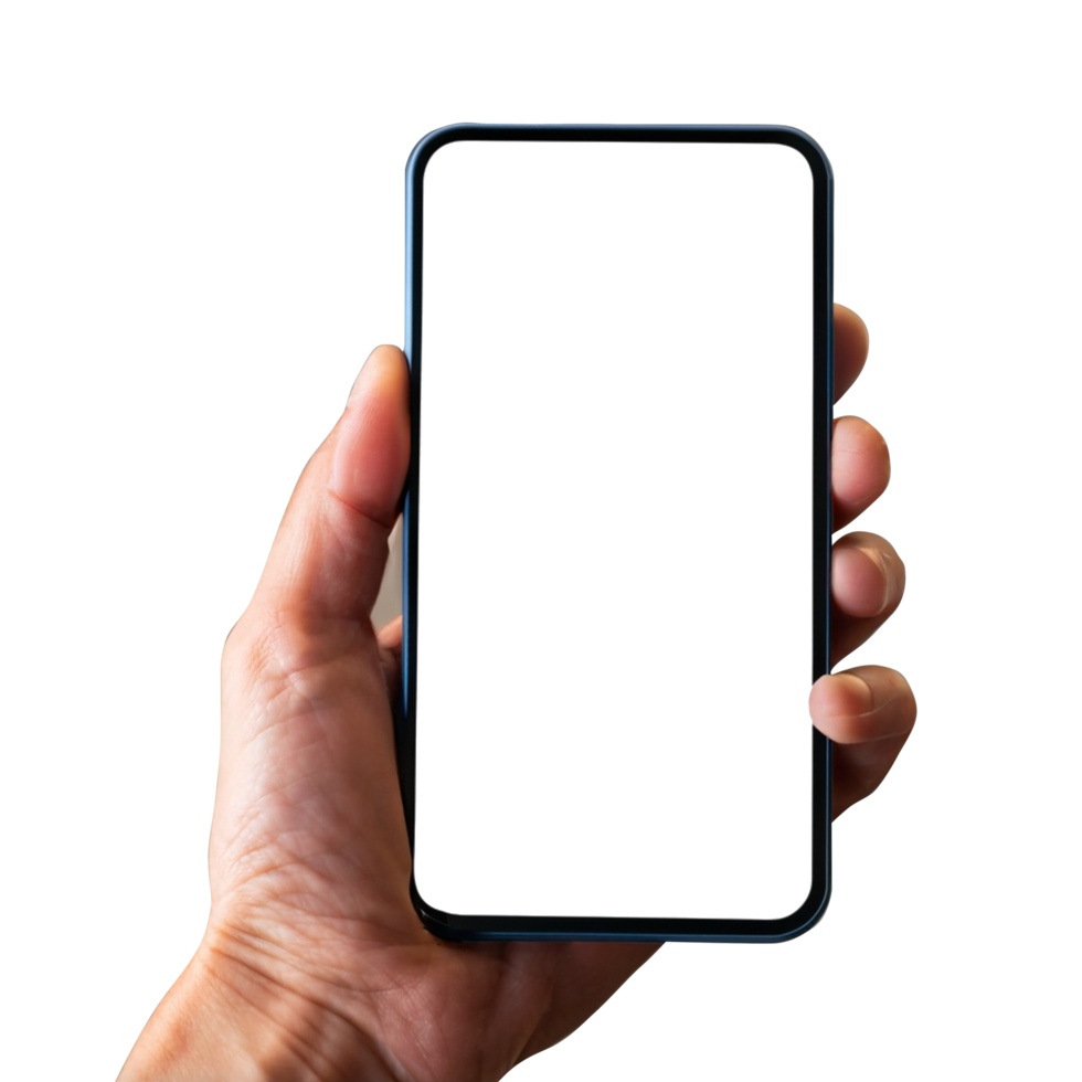 Isolated hands and smartphone . Female hand holding modern black phone in vertical position. png