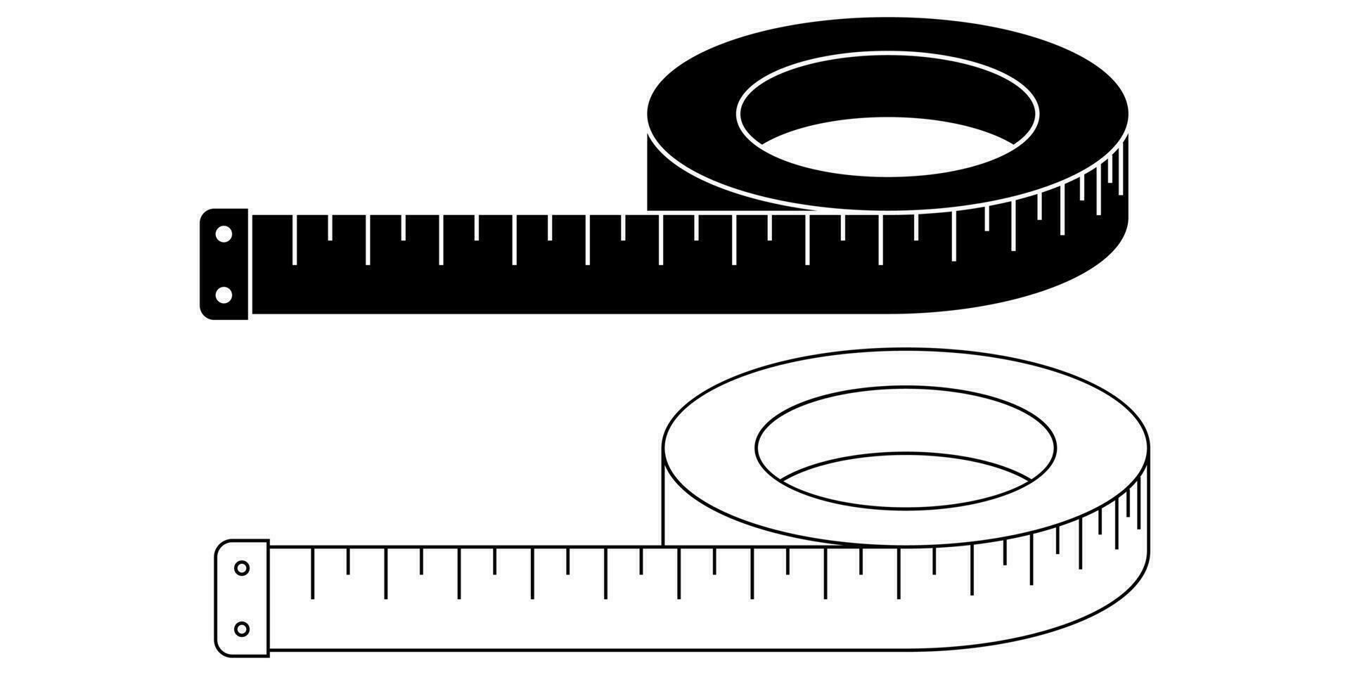 contorno silueta cinta medida icono conjunto aislado en blanco antecedentes vector