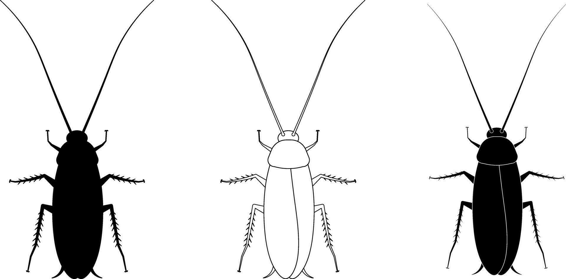 outline silhouette Cockroach icon set vector
