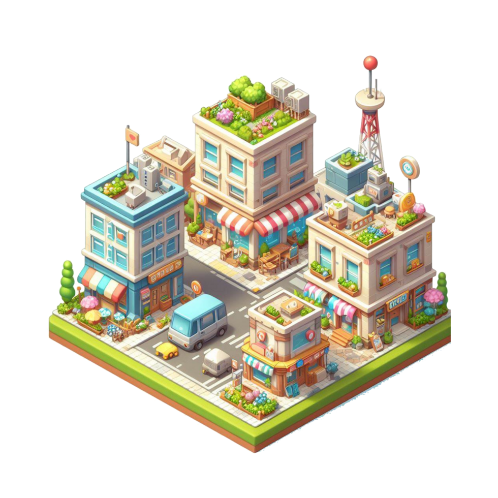 mignonne petit ville, 3d Jeu isométrique, détaillé. png gratuit