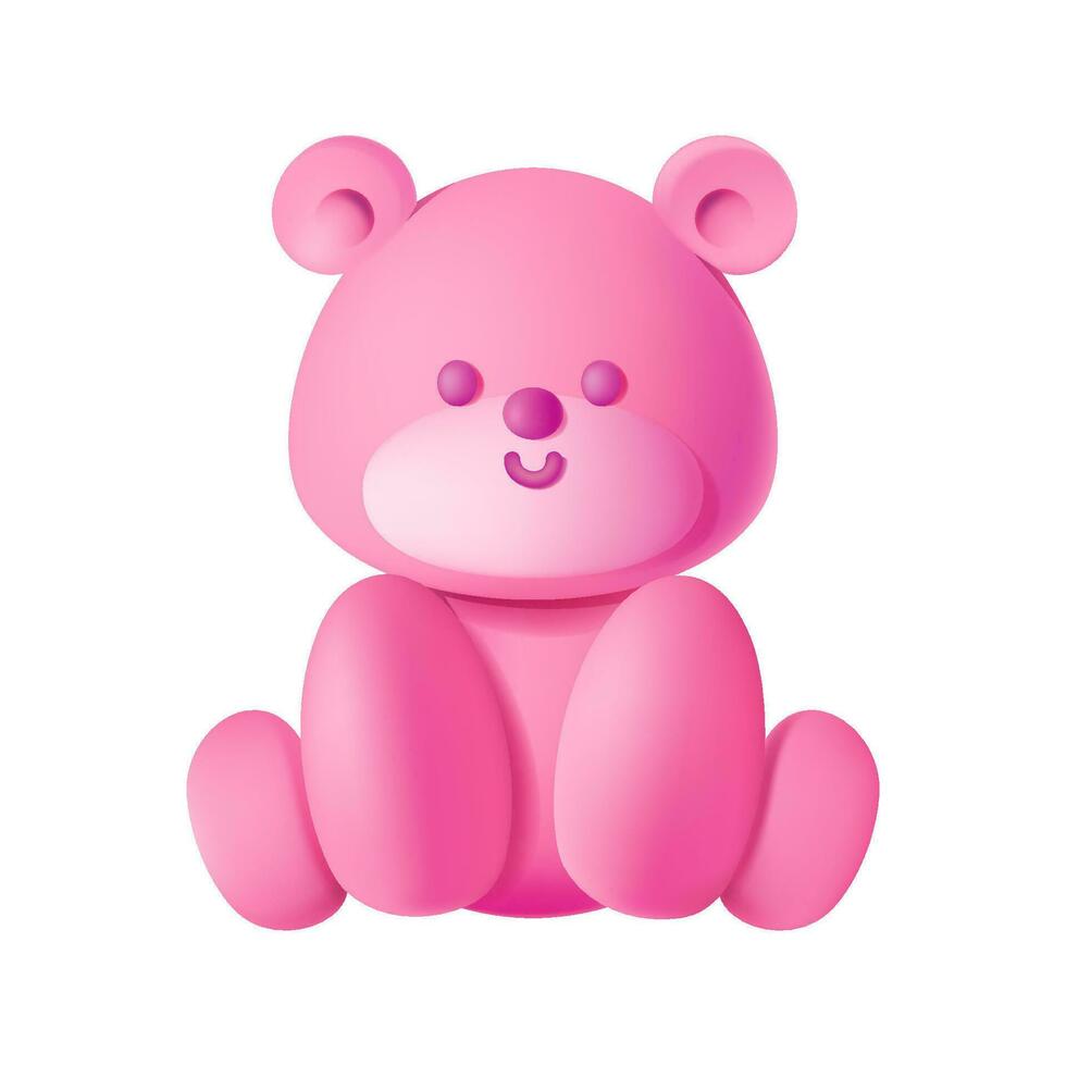 3d linda osito de peluche oso juguete, vector icono.