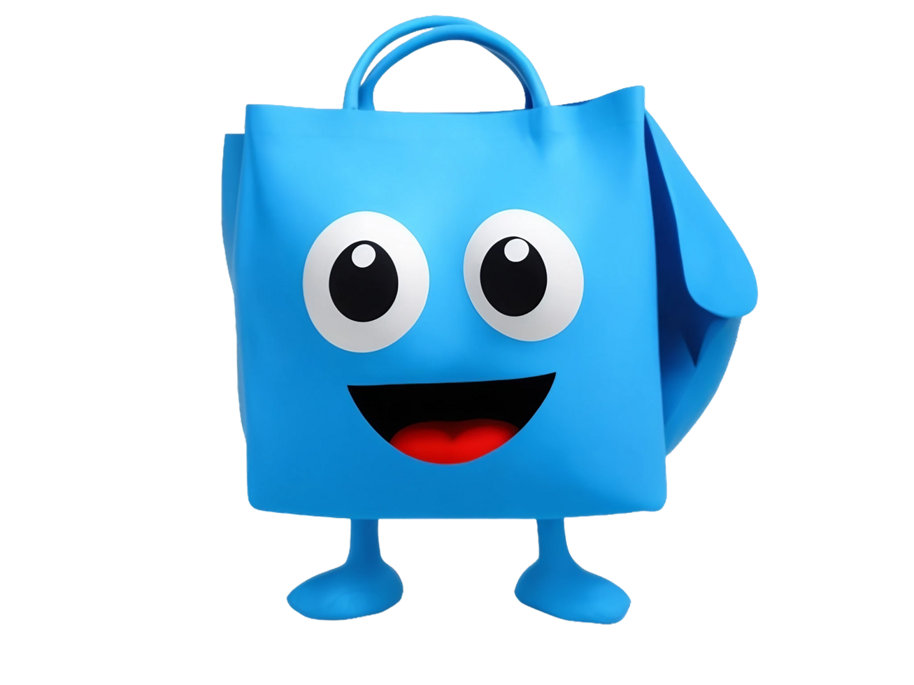 AI generated An anthropomorphic character with the form of a bright blue shopping bag Ai generated png