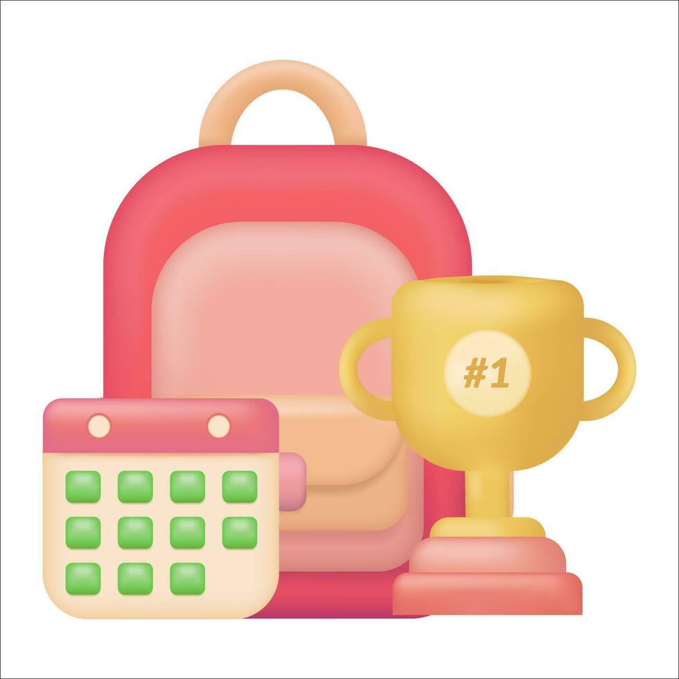 trofeo, mochila, y calendario icono para educación y en línea clase concepto. colegio vector elemento.