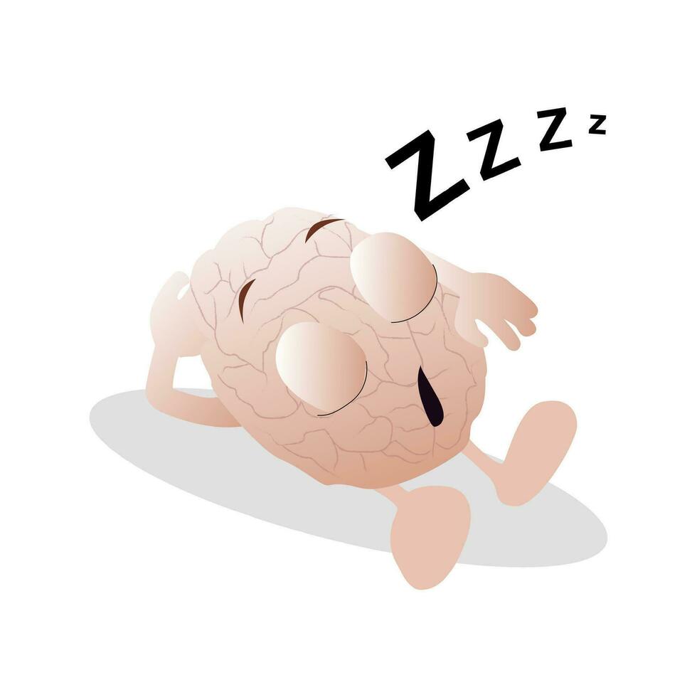 Character mascot brain sleeping rest. Cartoon brain head sleep, rest mind, funny emoji, cerebellum illustration vector