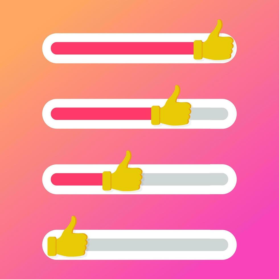 Indicator like slide for social network sliding slider. Like symbol social web network, good feedback, rating gesture. Vector illustration