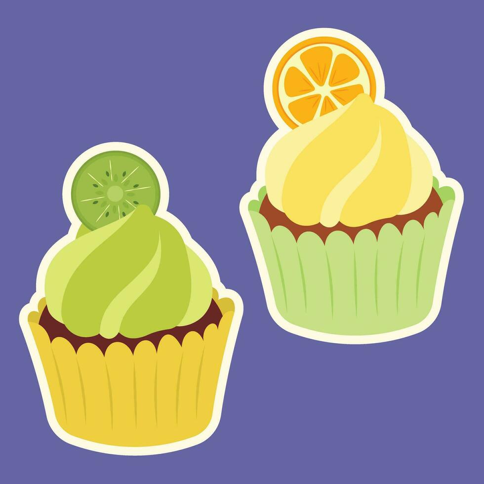 Cute Cupcake designs decoration fruit vector