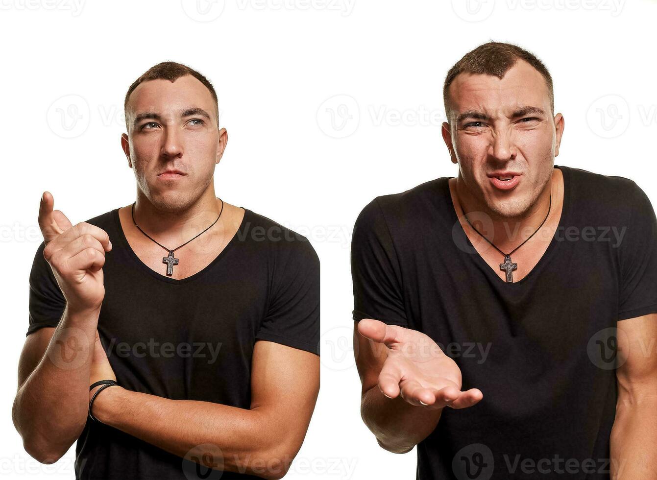 Athletic young man posing and looking at the camera, isolated on a white background photo