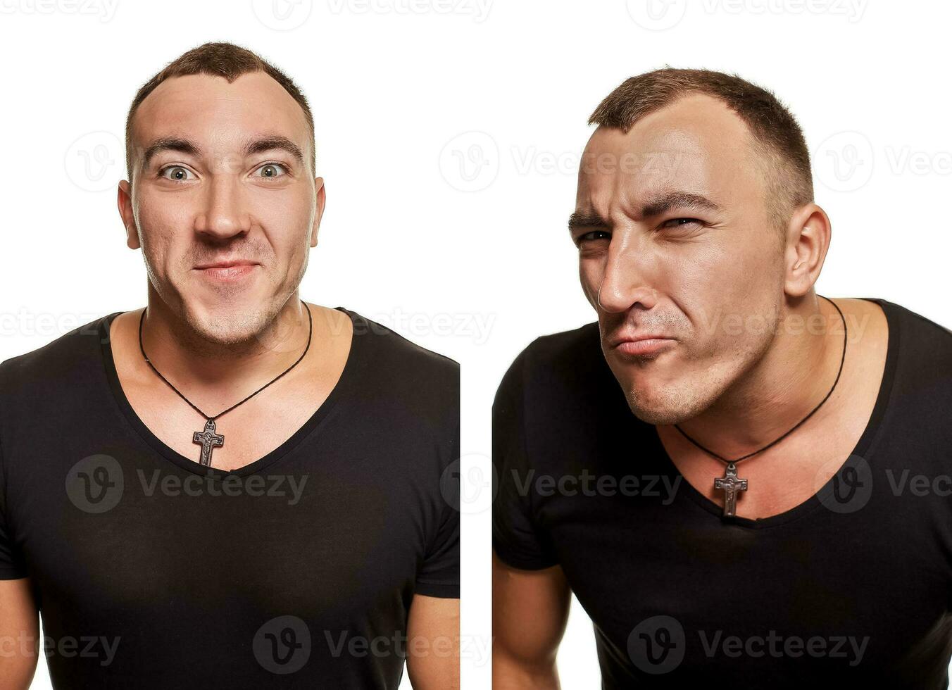 Athletic young man posing and looking at the camera, isolated on a white background photo