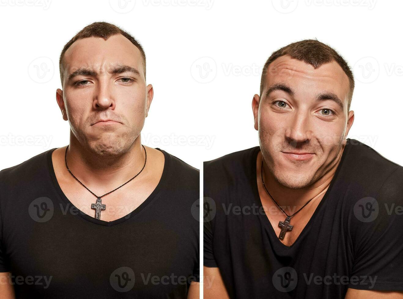 Athletic young man posing and looking at the camera, isolated on a white background photo