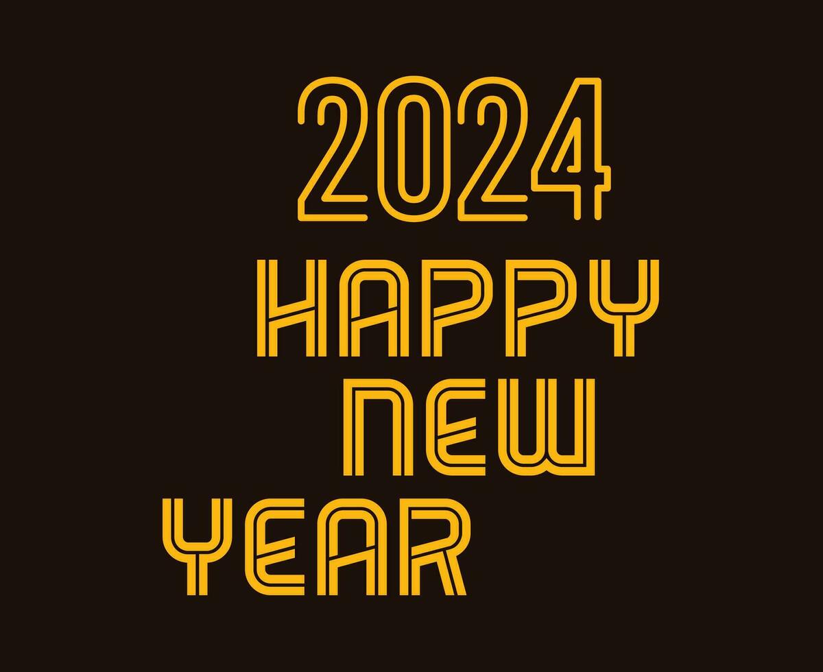 Happy New Year 2024 Abstract Yellow Graphic Design Vector Logo Symbol Illustration With Brown Background