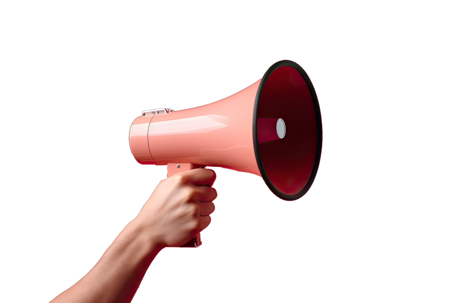 AI generated Hand of man holding megaphone over transparent background. png