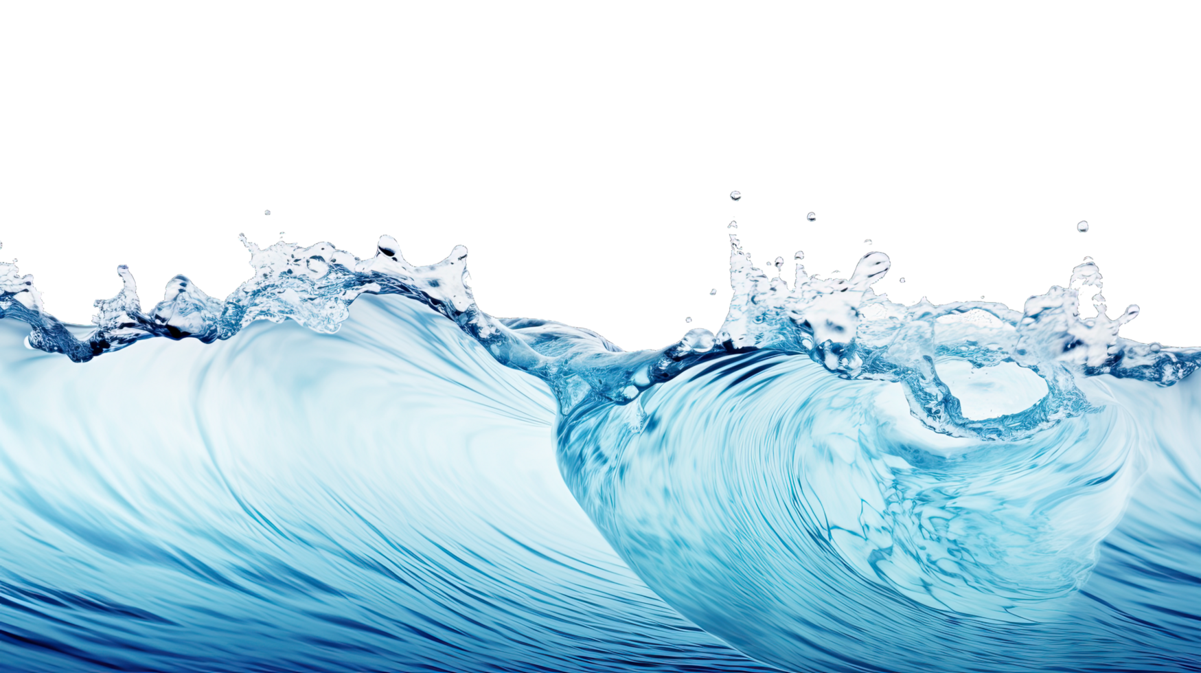 AI generated water waves with air bubbles and sunbeams on transparent background. png