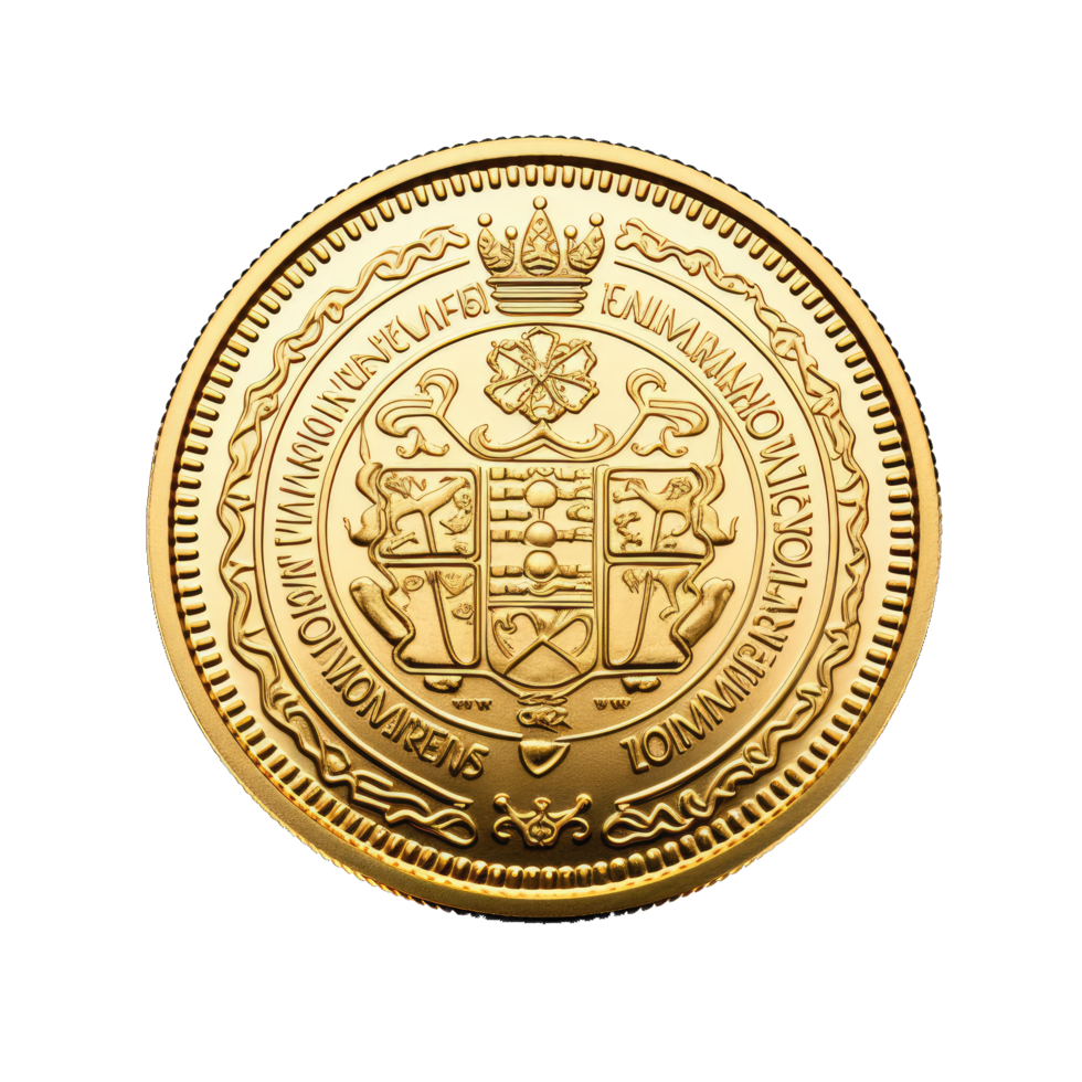 AI generated One golden old coin on transparent background png