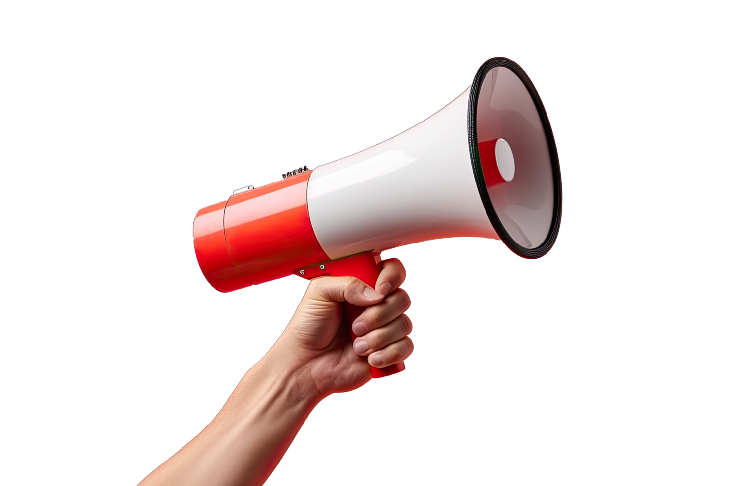 AI generated Hand of man holding megaphone over transparent background. png